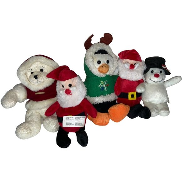 Mixed Lot Of 5 Christmas Plush Santa Snowman Penguin - Picture 2 of 11